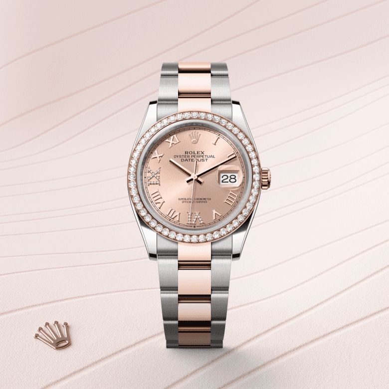 Rolex Datejust 36, Oyster, 36 mm, Oystersteel, Everose guld og diamanter, M126281RBR-0016