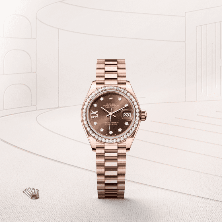 Rolex Lady-Datejust, Oyster, 28 mm, Everose guld og diamanter, M279135RBR-0001