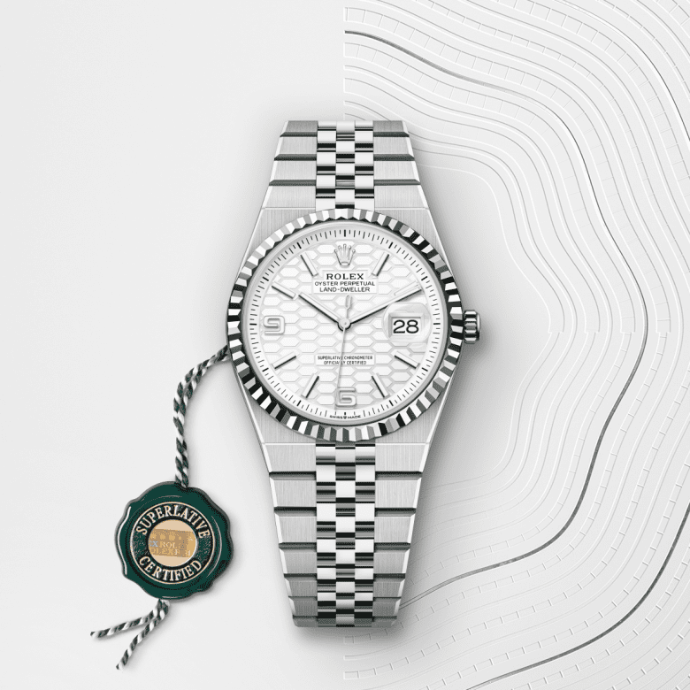 Rolex Land-Dweller 36, Oyster, 36 mm, Oystersteel og hvidguld, M127234-0001