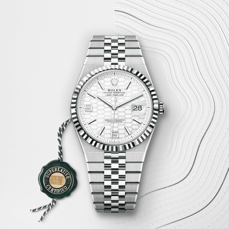 Rolex Land-Dweller 40, Oyster, 40 mm, Oystersteel og hvidguld, M127334-0001