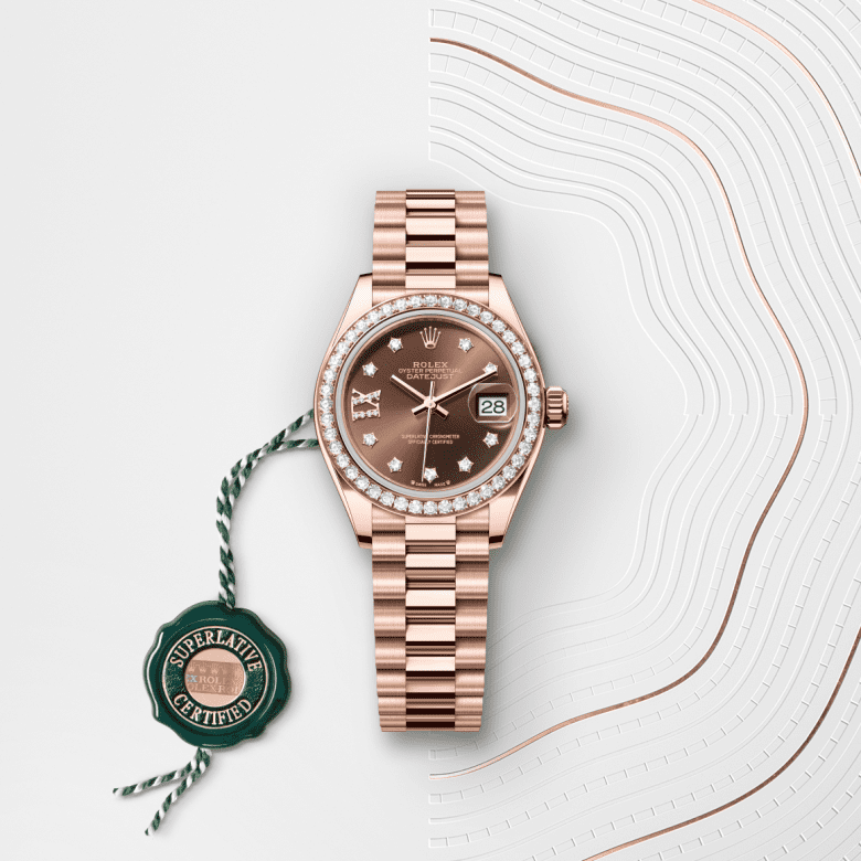 Rolex Lady-Datejust, Oyster, 28 mm, Everose guld og diamanter, M279135RBR-0001