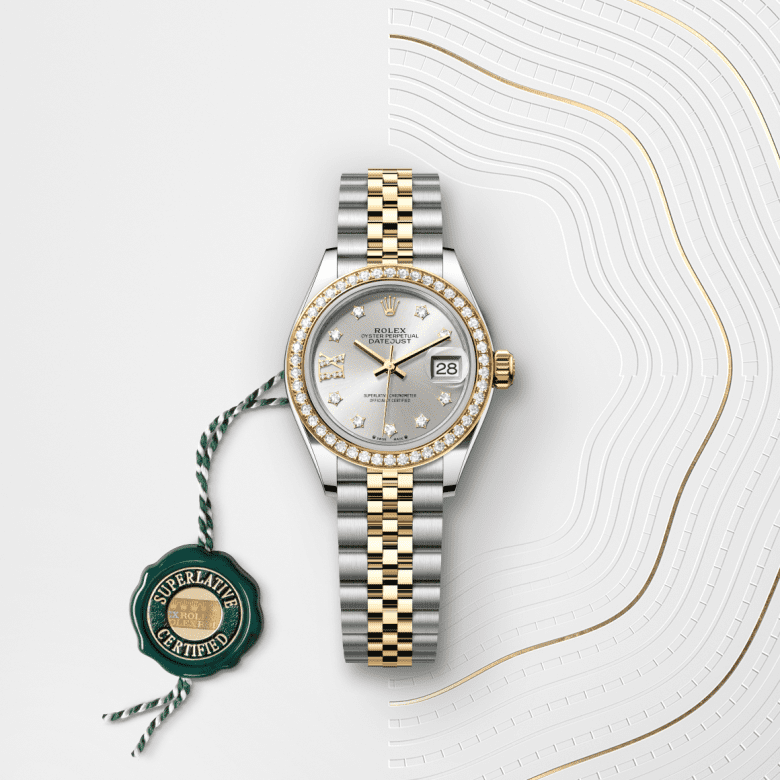 Rolex Lady-Datejust, Oyster, 28 mm, Oystersteel, guld og diamanter, M279383RBR-0003