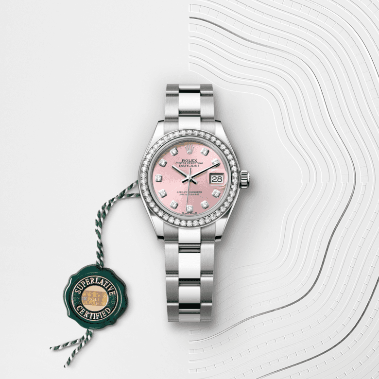 Rolex Lady-Datejust, Oyster, 28 mm, Oystersteel, hvidguld og diamanter, M279384RBR-0004