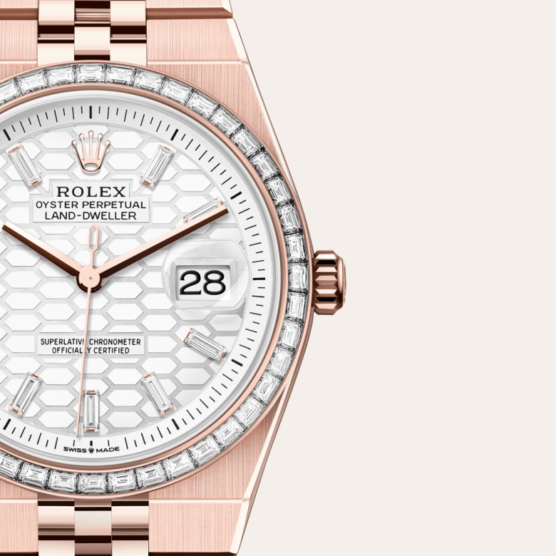 Rolex Land-Dweller 36, Oyster, 36 mm, Everose guld og diamanter, M127285TBR-0002