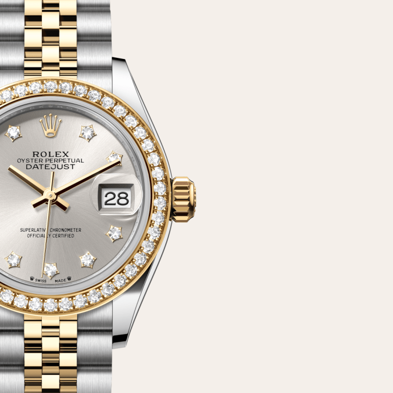 Rolex Lady-Datejust, Oyster, 28 mm, Oystersteel, guld og diamanter, M279383RBR-0003
