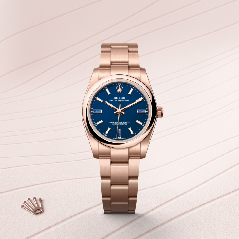 Rolex Oyster Perpetual 34, Oyster, 34 mm, Everose guld, M124205-0002