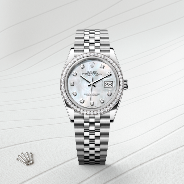 Rolex Datejust 36, Oyster, 36 mm, Oystersteel, hvidguld og diamanter, M126284RBR-0011