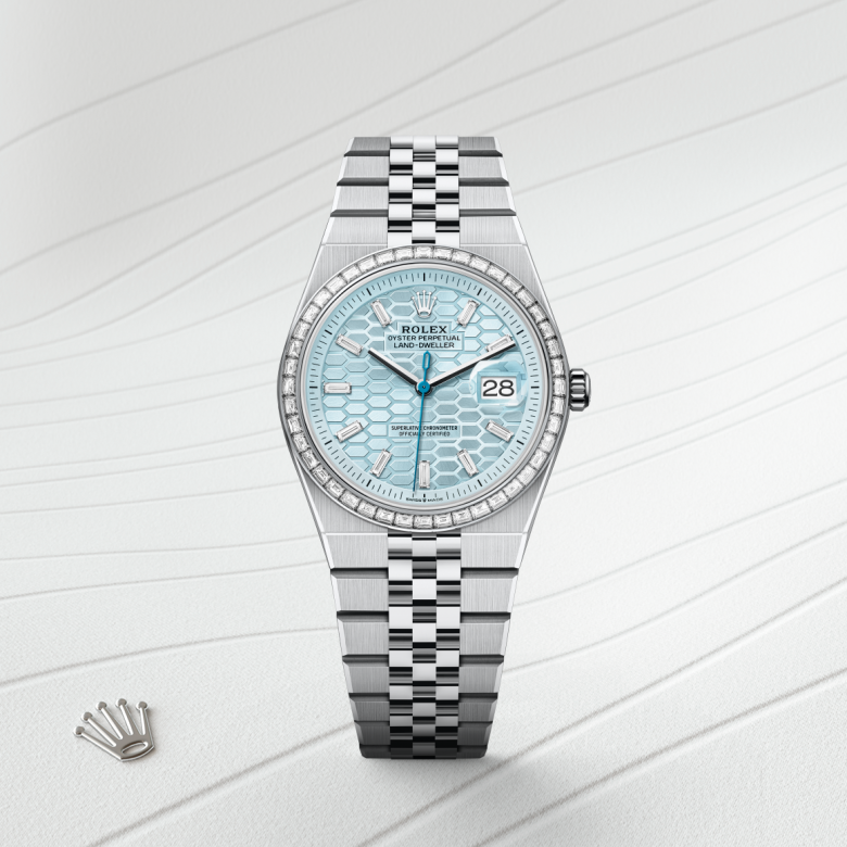 Rolex Land-Dweller 36, Oyster, 36 mm, platin og diamanter, M127286TBR-0001