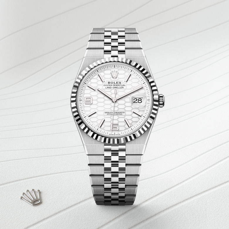 Rolex Land-Dweller 40, Oyster, 40 mm, Oystersteel og hvidguld, M127334-0001