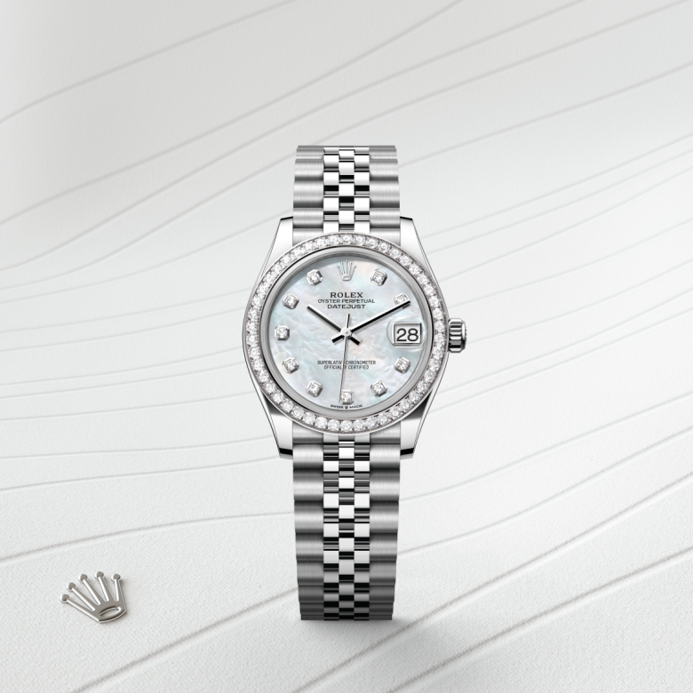 Rolex Datejust 31, Oyster, 31 mm, Oystersteel, hvidguld og diamanter, M278384RBR-0008