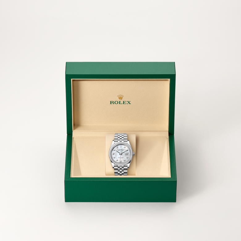Rolex Datejust 36, Oyster, 36 mm, Oystersteel, hvidguld og diamanter, M126284RBR-0011