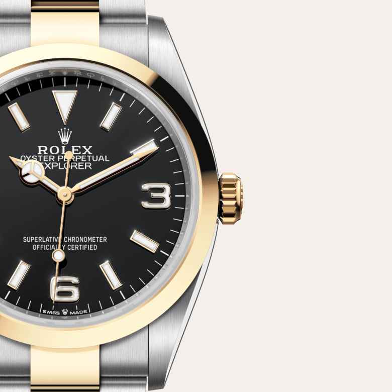 Rolex Explorer 36, Oyster, 36 mm, Oystersteel og gult guld, M124273-0001