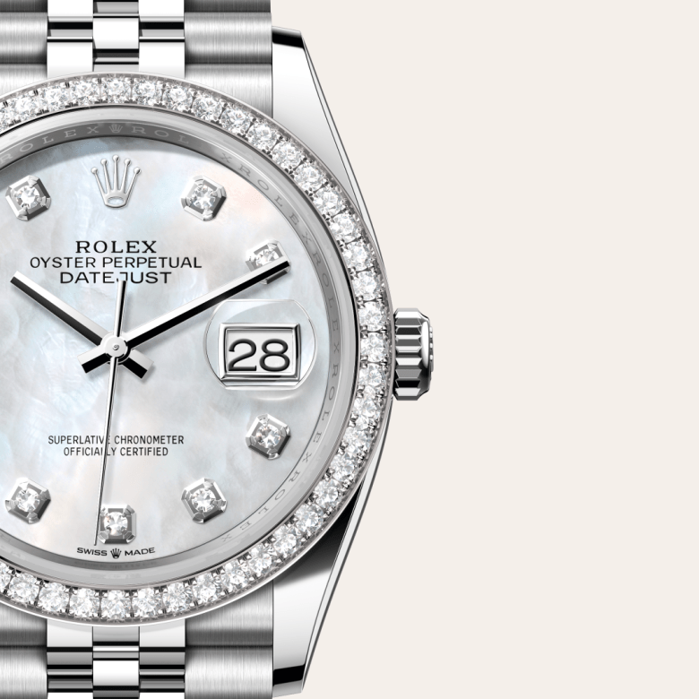Rolex Datejust 36, Oyster, 36 mm, Oystersteel, hvidguld og diamanter, M126284RBR-0011