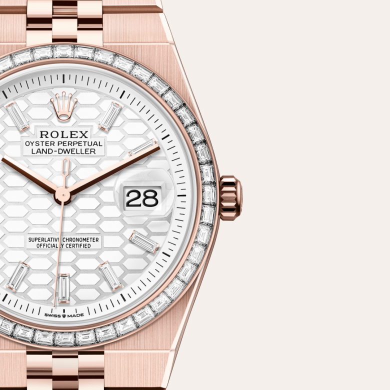 Rolex Land-Dweller 36, Oyster, 36 mm, Everose guld og diamanter, M127285TBR-0002