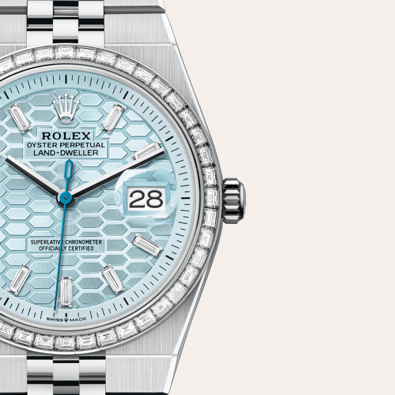 Rolex Land-Dweller 36, Oyster, 36 mm, platin og diamanter, M127286TBR-0001
