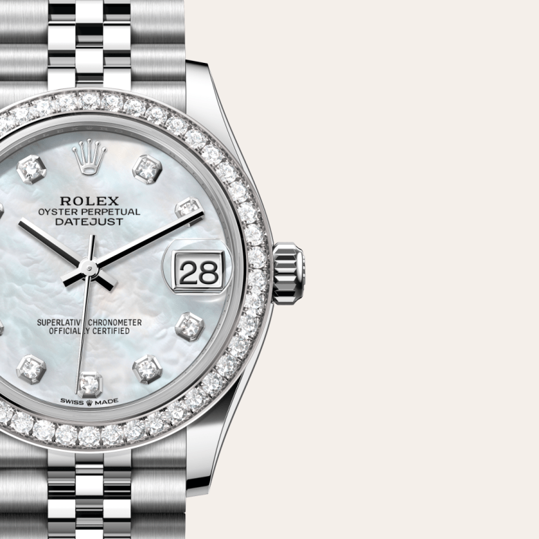 Rolex Datejust 31, Oyster, 31 mm, Oystersteel, hvidguld og diamanter, M278384RBR-0008