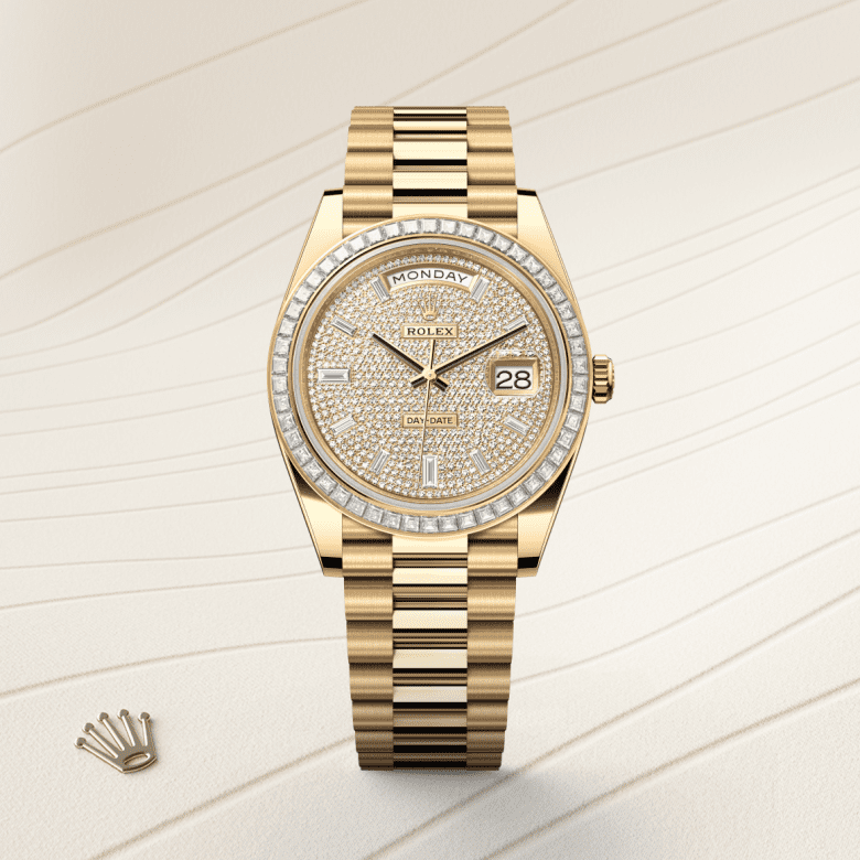 Rolex Day-Date 40, Oyster, 40 mm, guld og diamanter, M228398TBR-0036