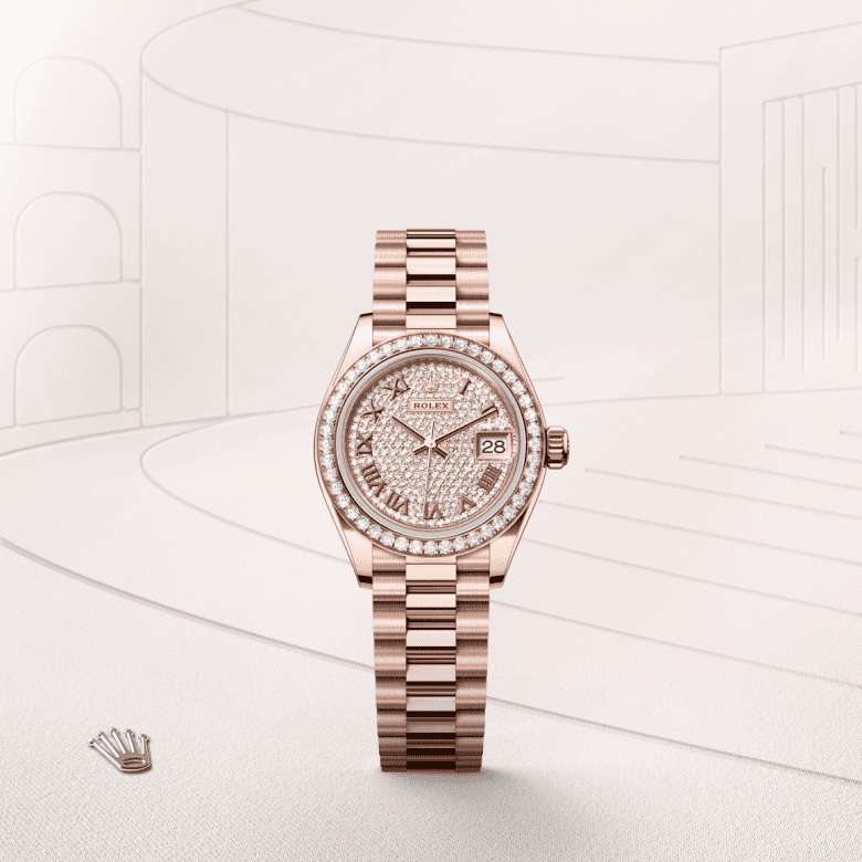 Rolex Lady-Datejust, Oyster, 28 mm, Everose guld og diamanter, M279135RBR-0021
