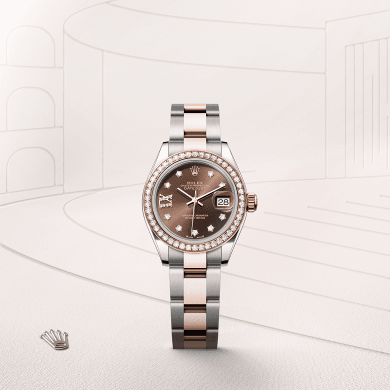 Rolex Lady-Datejust, Oyster, 28 mm, Oystersteel, Everose guld og diamanter, M279381RBR-0004