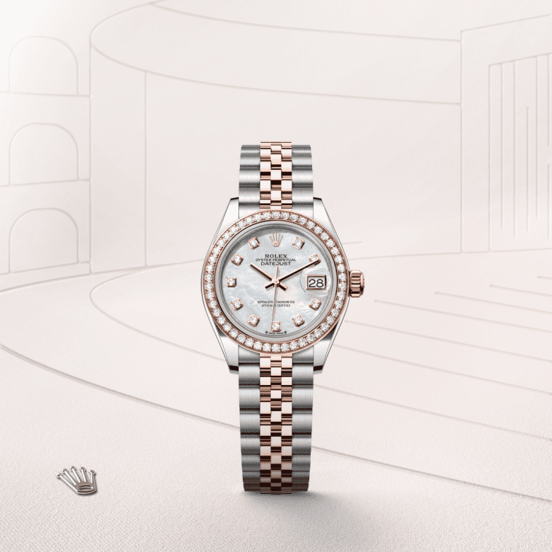Rolex Lady-Datejust, Oyster, 28 mm, Oystersteel, Everose guld og diamanter, M279381RBR-0013