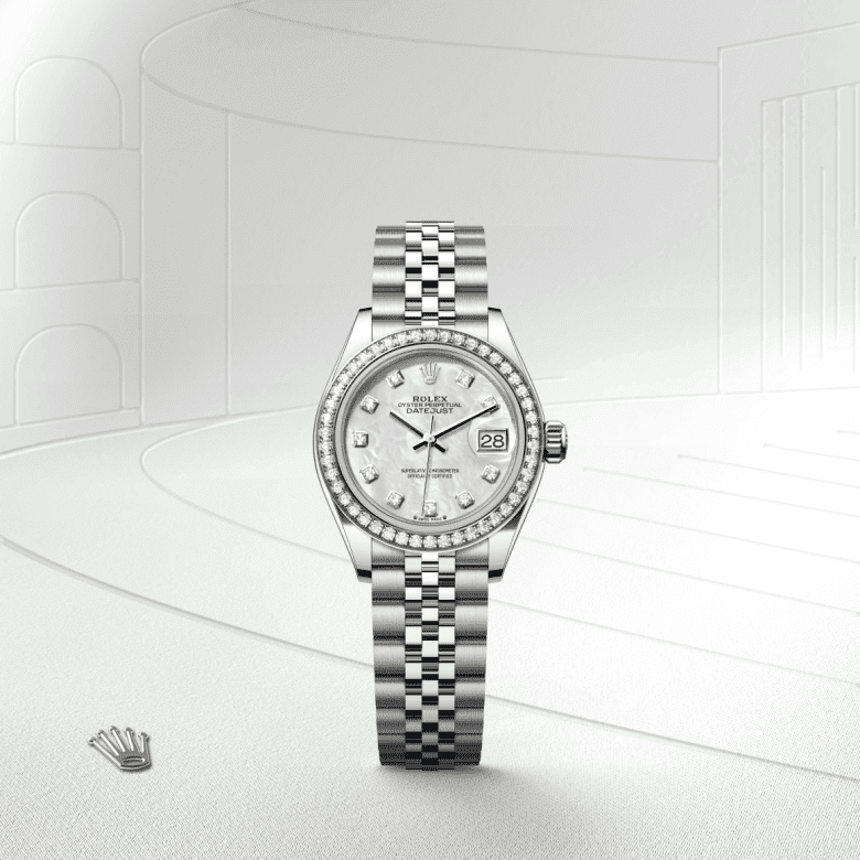 Rolex Lady-Datejust, Oyster, 28 mm, Oystersteel, hvidguld og diamanter, M279384RBR-0011