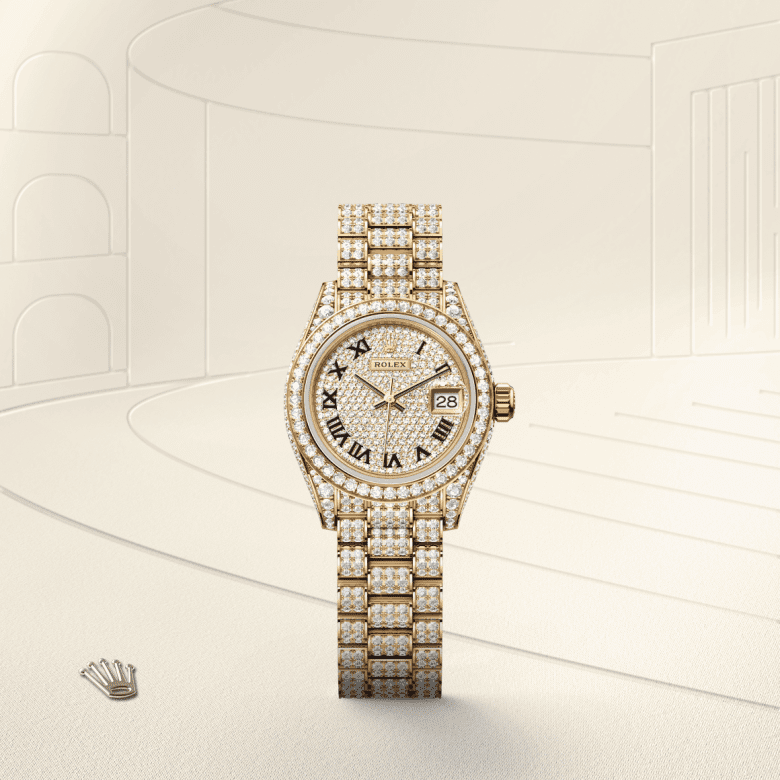 Rolex Lady-Datejust, Oyster, 28 mm, guld og diamanter, M279458RBR-0001