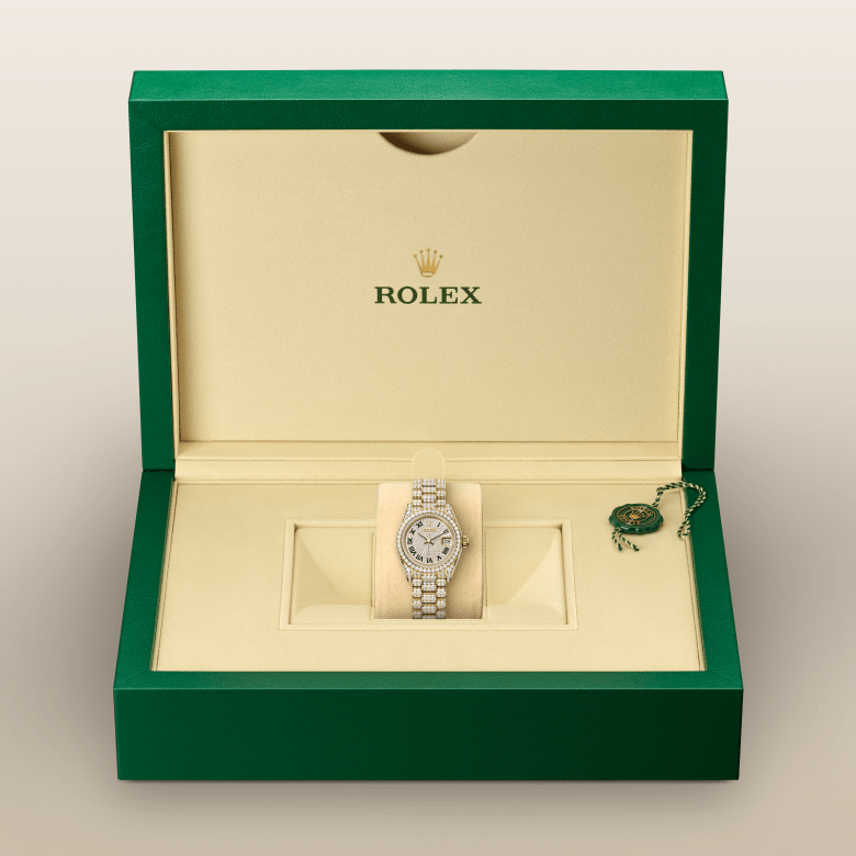 Rolex Lady-Datejust, Oyster, 28 mm, guld og diamanter, M279458RBR-0001