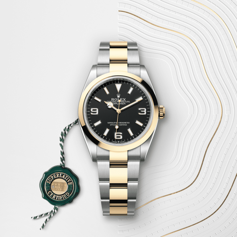 Rolex Explorer 36, Oyster, 36 mm, Oystersteel og gult guld, M124273-0001