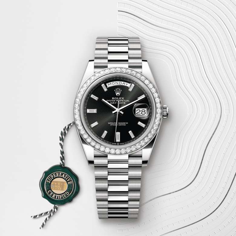 Rolex Day-Date 40, Oyster, 40 mm, hvidguld og diamanter, M228349RBR-0003