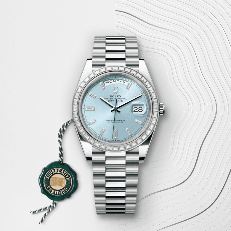 Rolex Day-Date 40, Oyster, 40 mm, platin og diamanter, M228396TBR-0002