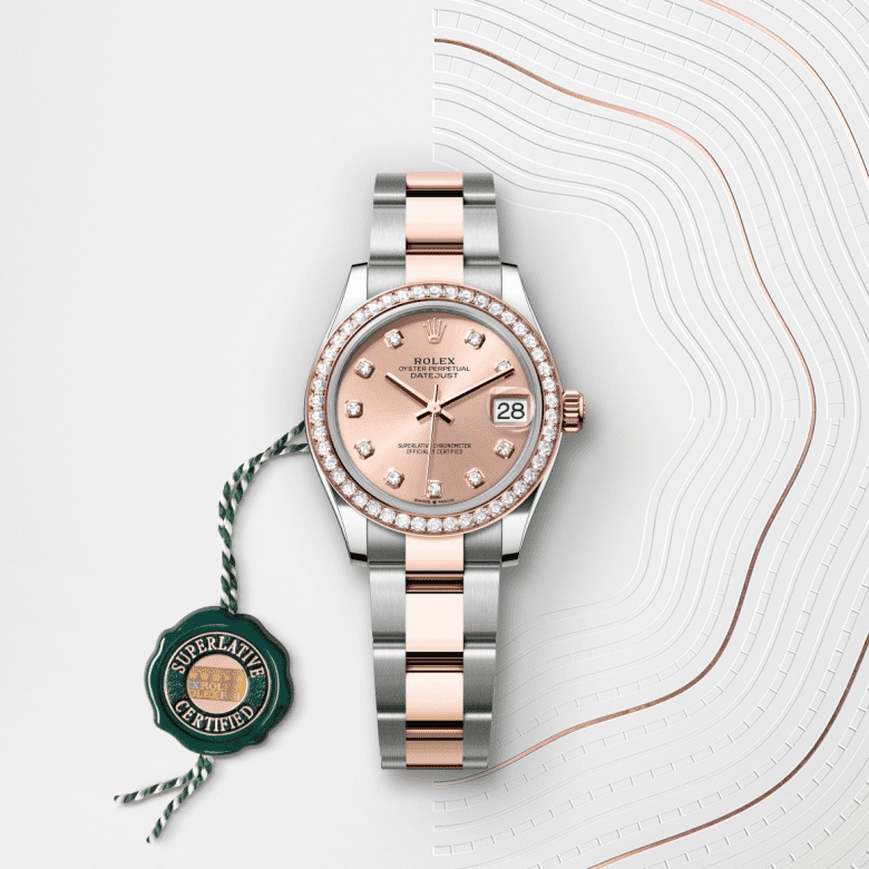 Rolex Datejust 31, Oyster, 31 mm, Oystersteel, Everose guld og diamanter, M278381RBR-0023