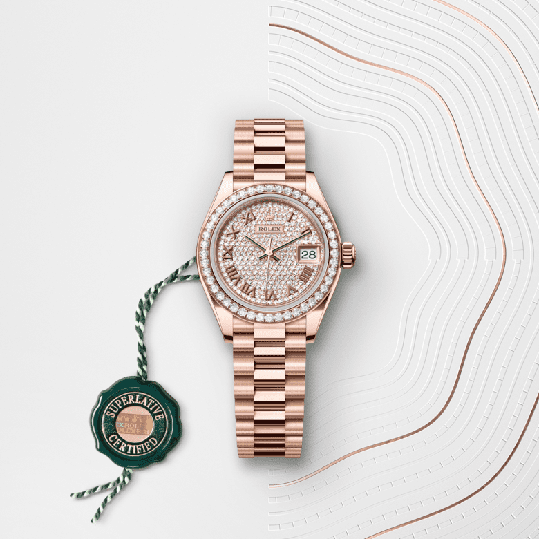 Rolex Lady-Datejust, Oyster, 28 mm, Everose guld og diamanter, M279135RBR-0021