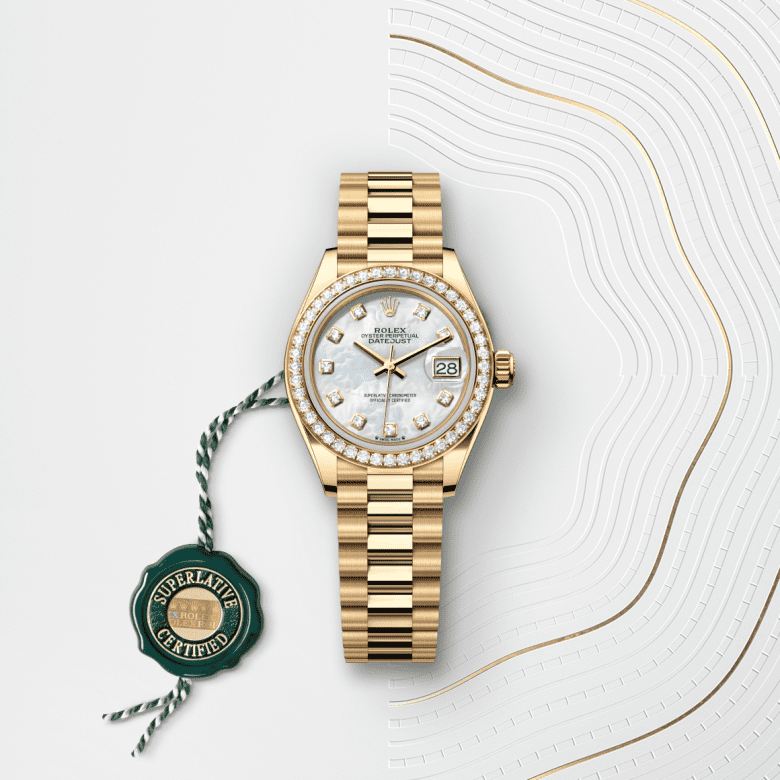 Rolex Lady-Datejust, Oyster, 28 mm, guld og diamanter, M279138RBR-0015