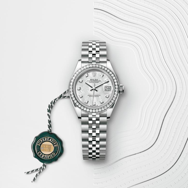 Rolex Lady-Datejust, Oyster, 28 mm, Oystersteel, hvidguld og diamanter, M279384RBR-0011