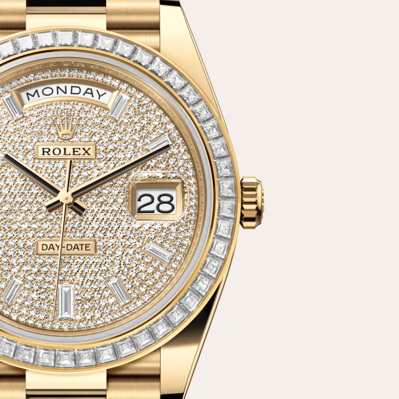 Rolex Day-Date 40, Oyster, 40 mm, guld og diamanter, M228398TBR-0036
