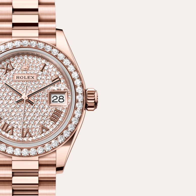 Rolex Lady-Datejust, Oyster, 28 mm, Everose guld og diamanter, M279135RBR-0021