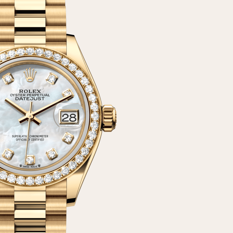 Rolex Lady-Datejust, Oyster, 28 mm, guld og diamanter, M279138RBR-0015