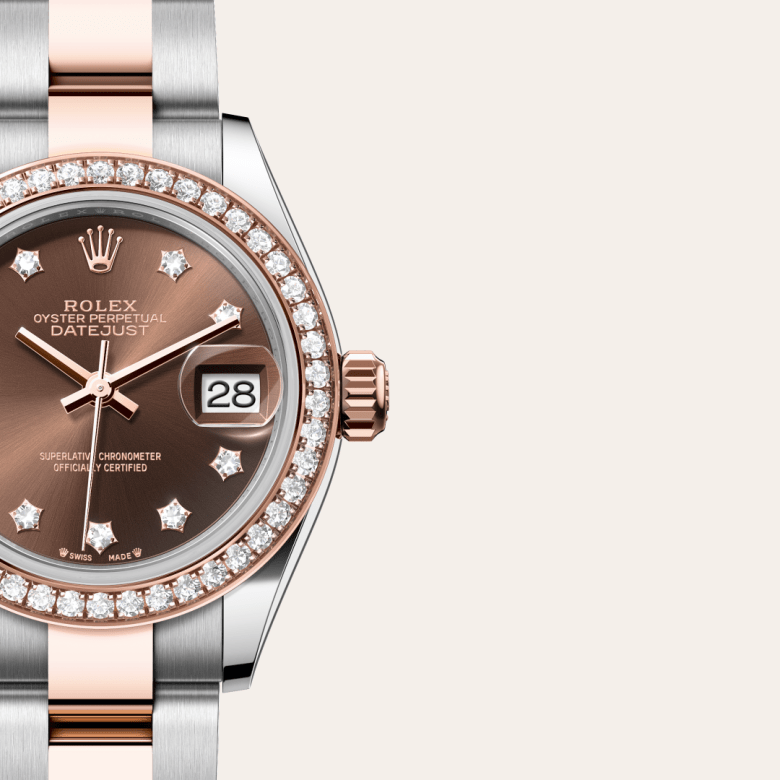 Rolex Lady-Datejust, Oyster, 28 mm, Oystersteel, Everose guld og diamanter, M279381RBR-0004