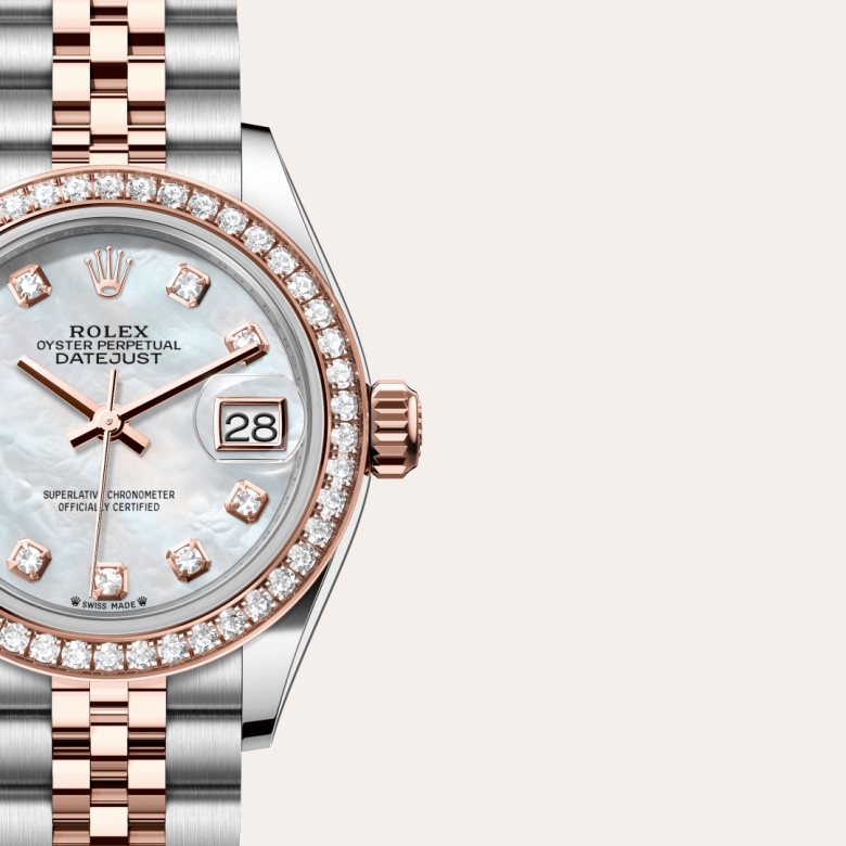 Rolex Lady-Datejust, Oyster, 28 mm, Oystersteel, Everose guld og diamanter, M279381RBR-0013