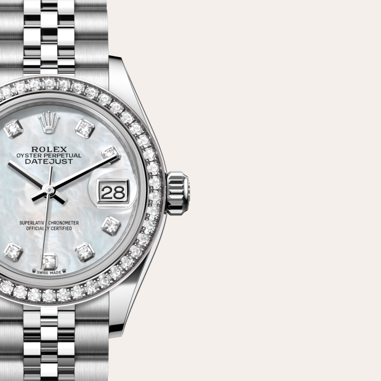 Rolex Lady-Datejust, Oyster, 28 mm, Oystersteel, hvidguld og diamanter, M279384RBR-0011
