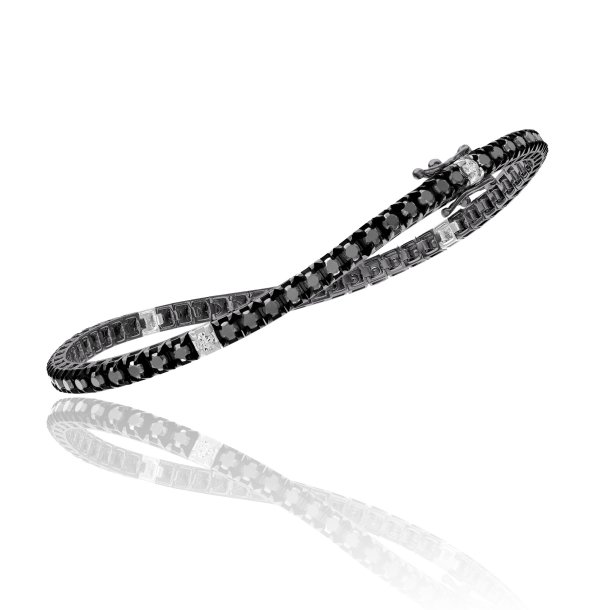 Tennisarmbnd Modern 18kt sort rhodineret hvidguld - Sorte brillianter og diamanter